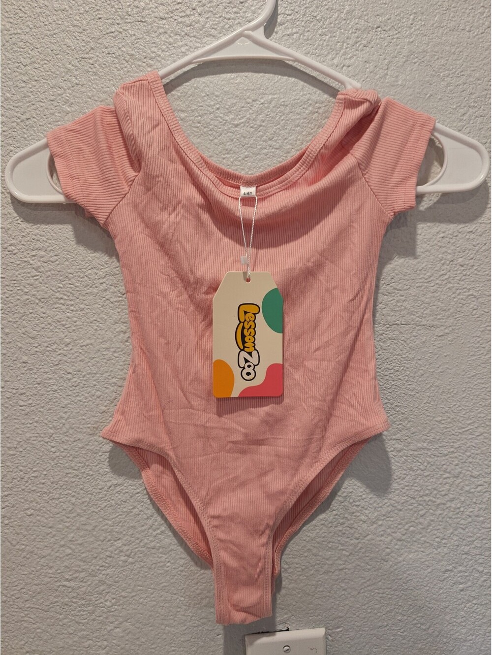 Loveroo Pink Ribbed Short Sleeve Leotard Bodysuit